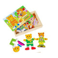 Venta caliente dos Bear Dress Puzzle Box Toy educativos de madera DIY granos niños juegos para niños